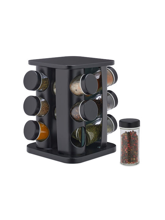 Ankor Metallic Tabletop Rotating Spice Rack Black 12pcs