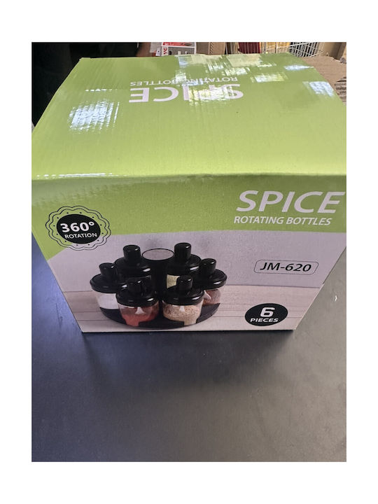 Factory Plastic Tabletop Rotating Spice Rack Black 6pcs