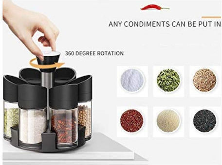 Relaxdays Glass Tabletop Rotating Spice Rack Spice Rack Black 12pcs
