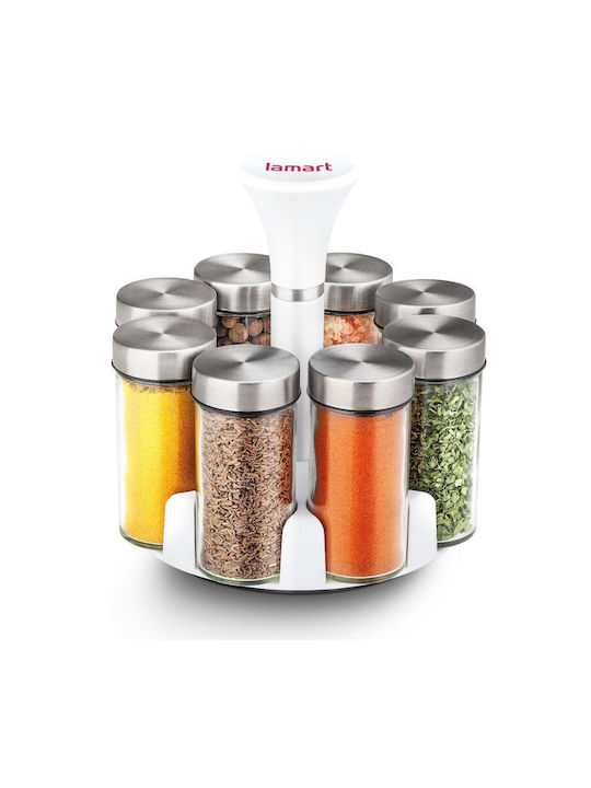 Lamart Glass Tabletop Rotating Spice Rack White 8pcs