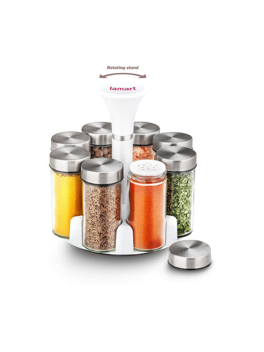 Lamart Glass Tabletop Rotating Spice Rack White 8pcs
