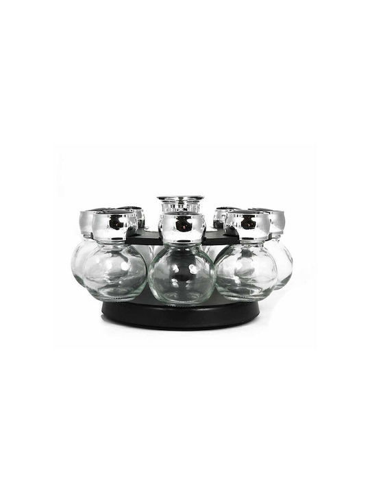 Estia Glass Tabletop Rotating Spice Rack Silver 8pcs