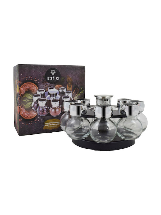 Estia Glass Tabletop Rotating Spice Rack Silver 8pcs