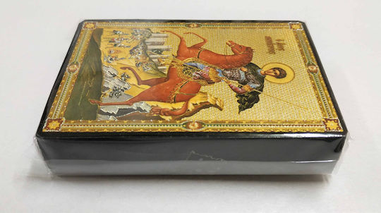 Saint Dimitrios the Myrrh-Streamer Equestrian Flat Icon Gold-Edge Category Paper Xkl No 00 Dimensions 6.5cm x 9.5cm Wooden MDF S&k Byzantine Icons