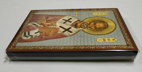 Saint Nicholas Archbishop of Myron Lykia Flat Image Gold-Leaf Category Paper Xkl No 1 Dimensions 14.0cm x 20.0cm Wooden MDF S&k Byzantine Icons