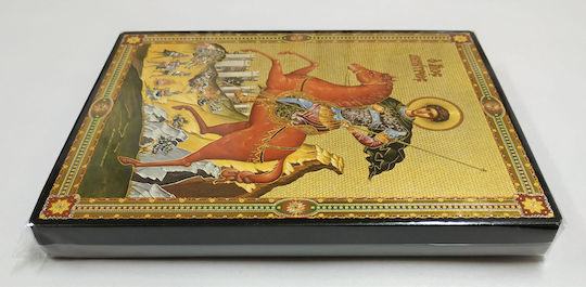 Saint Dimitrios the Myrrh-Streamer Equestrian Flat Icon Gold-Edged Category Paper Xkl No 1 Dimensions 14.0cm x 20.0cm Wooden MDF S&k Byzantine Icons