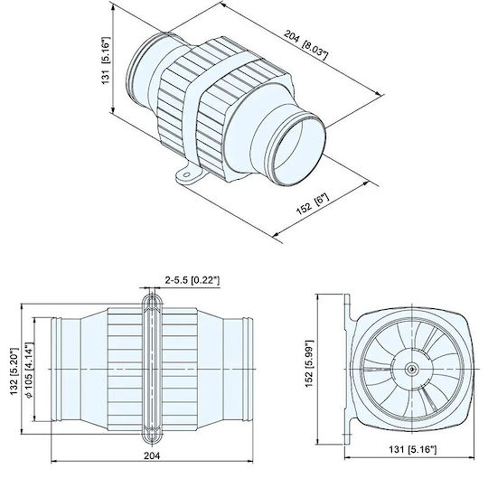 Вентилатор In Line 12v 4.5а 105мм 03705-12 Tmc