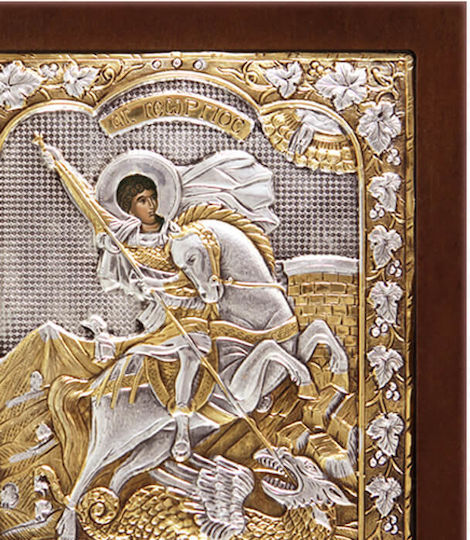 St. Georg Silberne Heiligenikone 24x20cm mit Goldauflage