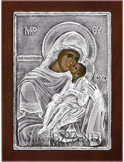 Heilige Maria Glykofilousa Silber Ikone 12x9cm