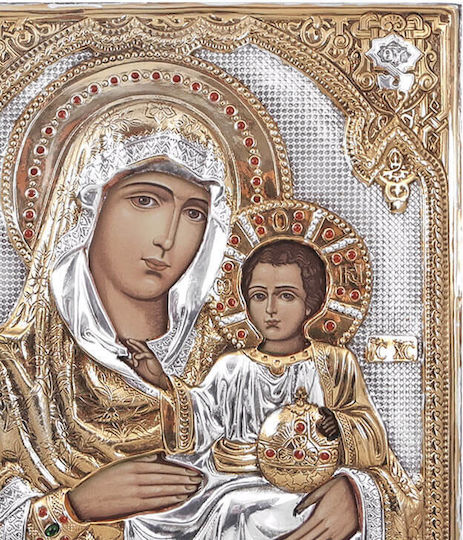 Heilige Maria Jerusalemer Silberne Ikone mit Goldauflage 28x22cm