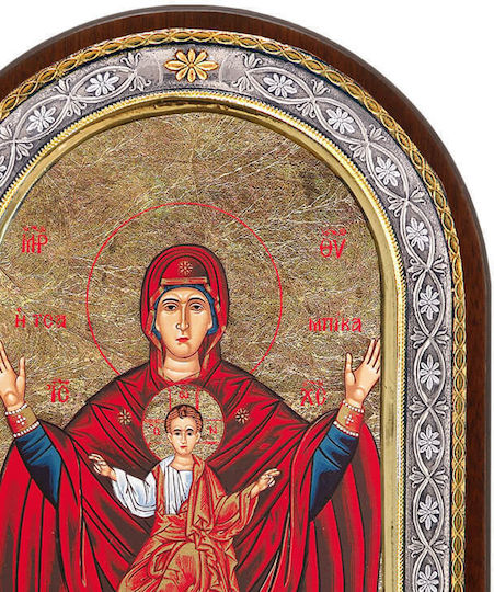Fecioara Maria Tsambika Icoană Argint Reprezentare Serigrafie 23x18cm