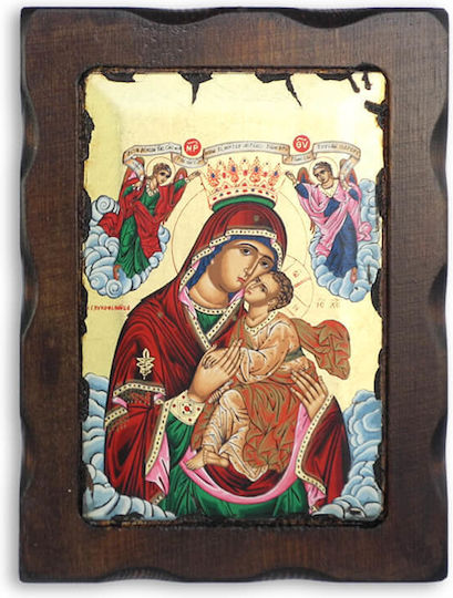 Heilige Maria Glykofilousa Hölzernes Ikone 23x17cm