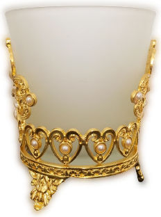Gold Metallic Vigil Oil Lamp Pearls Large Cup 9x8cm