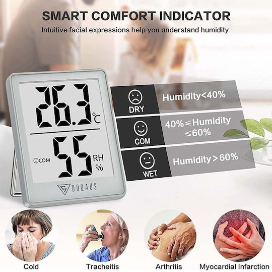 Doqaus Digital Innenraumthermometer & Hygrometer Hochpräzise 5s Schnelle Aktualisierung Hellgrau Hm1