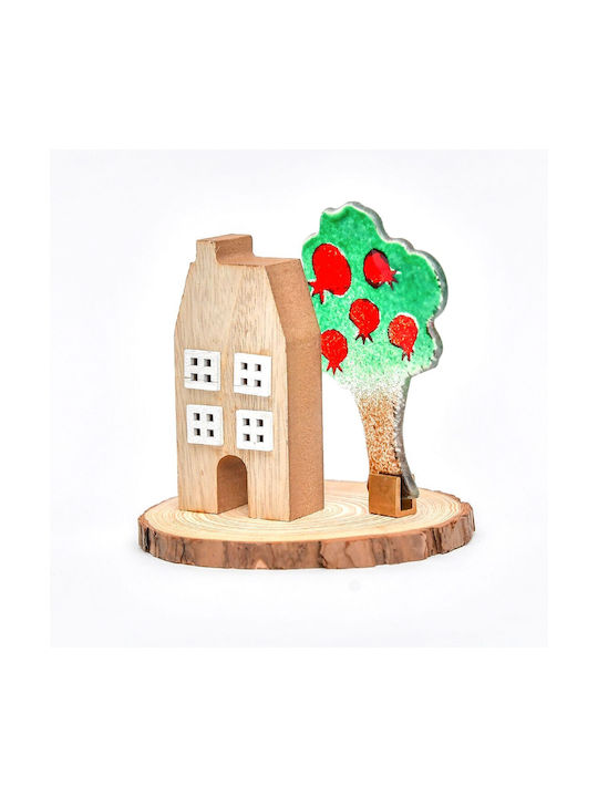 Compoziție Handmade ''Καλλίστη'' Casă-Copac Trunchi 13,5 Cm Ecru-Maro-Verde