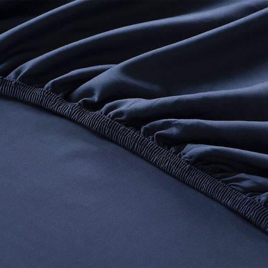 Fitted Bed Sheet Rubber Hugger Solid Colour Hauz Bamboo Collection 200x200+40 Blue