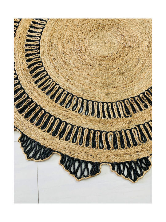 Covoare Rotunde 160x160 Mumbai Abr05 Negru Natural 100% Iută Naturală