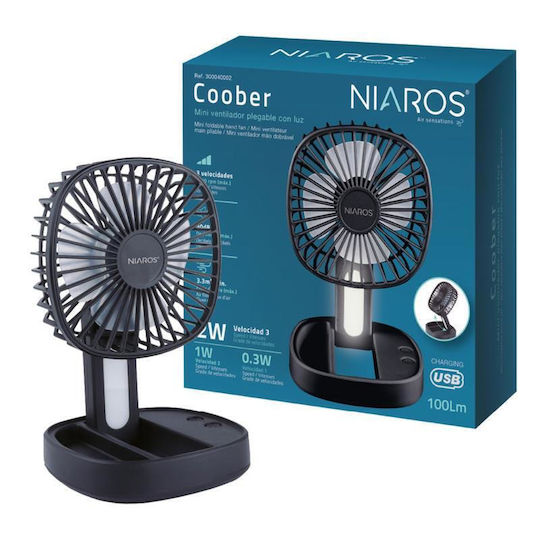 Niaros Ventilator USB Pliabil De Masă 3W Negru