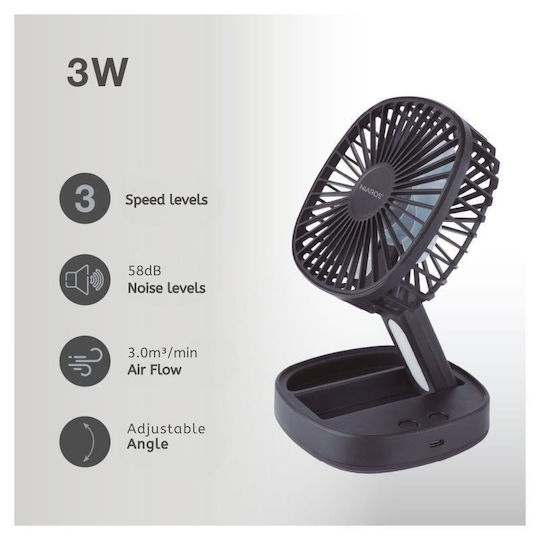 Niaros Ventilator USB Pliabil De Masă 3W Negru