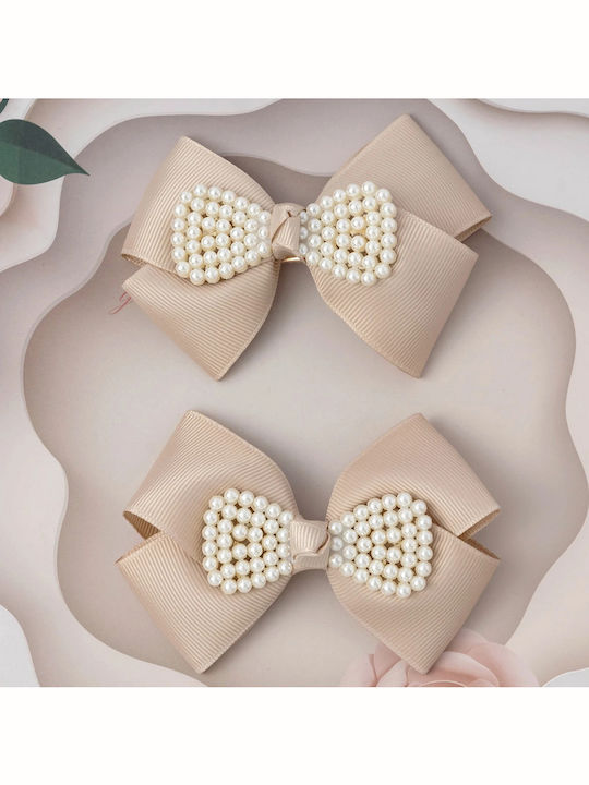 TakTakBaby TakTakBaby Kids Hair Clips Set with Sparkling Pearls and Rubber Band Multicolour Bow 2 Pieces