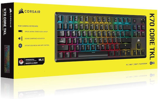 Corsair K70 Core TKL Gaming Mechanical Keyboard Tenkeyless with Corsair MLX Red switches and RGB lighting (English US)