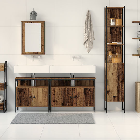 vidaXL Countertop with Sink, Mirror & Column Old Wood