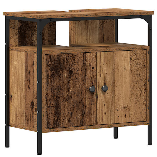 vidaXL Countertop with Sink, Mirror & Column Old Wood