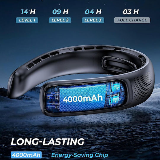 Techsuit Ανεμιστηράκι Λαιμού USB Επαναφορτιζόμενο 4000mAh 9W Μαύρο