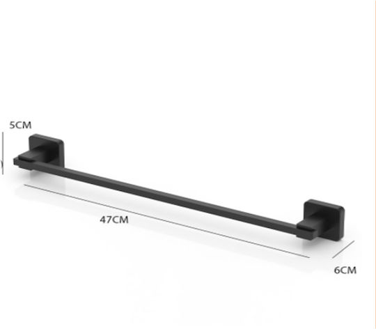 Tekno-tel Κρεμάστρα Ράγα Πετσέτας Μπάνιου 47x6x5cm Αλουμινίου Επιτοίχια Βίδες Μαύρη Matte