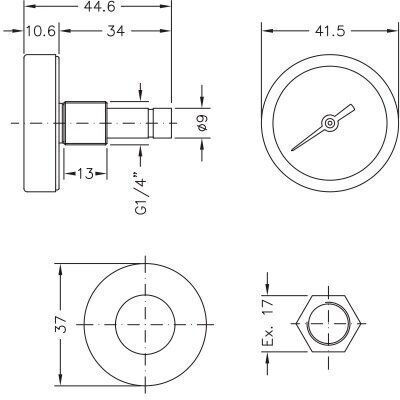 Doppelmetallisches Thermometer Thermometer Cewal Rear Stem Dn40