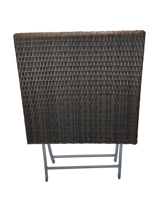 Foldable Square Rattan Woven Brown Grey Metal Frame Garden & Terrace Table Outdoor 60x60x72cm