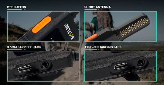 Retevis B63s + 2x G-hook Earpiece C9239a Walkie Talkie 0.5W με Μονόχρωμη Οθόνη Σε Διάφανο Χρώμα