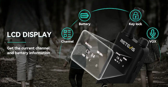 Retevis B63s + 2x G-hook Earpiece C9239a Walkie Talkie 0.5W με Μονόχρωμη Οθόνη Σε Διάφανο Χρώμα