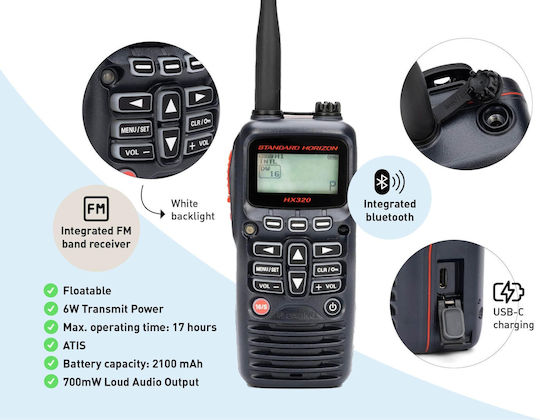 Standard Horizon HX320 Ασύρματος Πομποδέκτης VHF Marine 6W με Μονόχρωμη Οθόνη