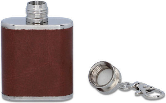 Hip Flask Φλασκί Ποτού Mini Μπρελόκ Τεχνόδερμα Καφέ 30ml