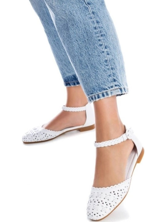 Lederne Damen Ballerinas in Weiß Farbe