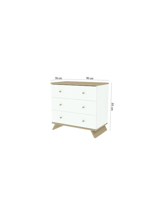Dulap cu Sertare pentru Bebeluși cu 3 Sertare Albă 70x90x96cm