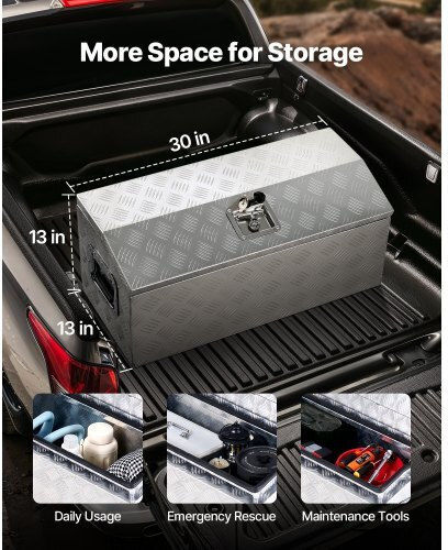 Vevor 30"x13"x13" Heavy Duty Aluminum Truck Bed Tool Box Pickup Rv Silver
