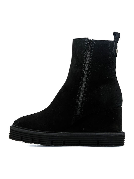 11 05 Leder Stiefeletten Damen Schwarz