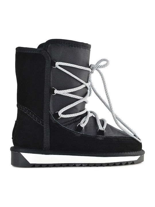 Suede Women's Ankle Boots Platform & Fur Black