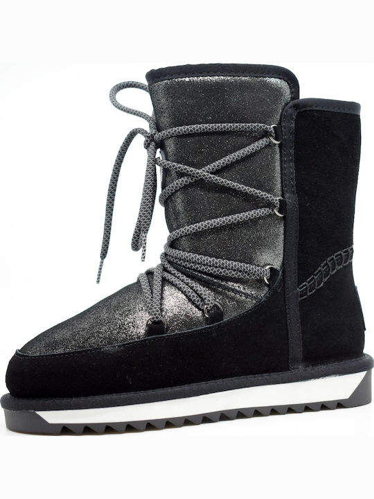 Suede Women's Ankle Boots Platform & Fur Black