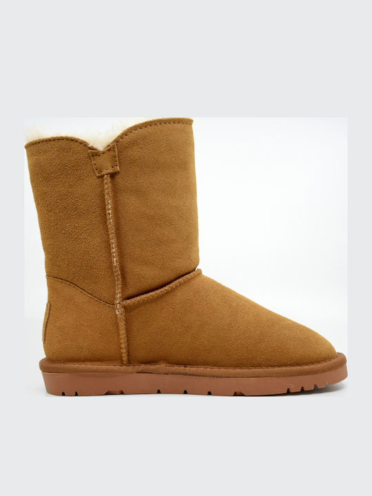 Wildleder Stiefeletten Damen mit Pelz Braun