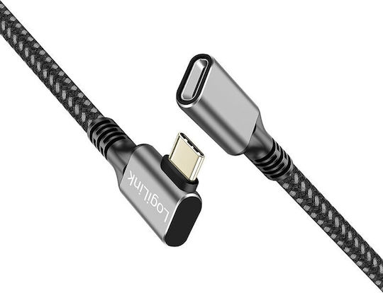 Logilink Power Data Cable Smartphone Usb 3.2 Usb Gen Type-c F To Usb Type-c M 90 Degrees 2m Pd 100w 2x Shielded Aluminum Braiding Black & Gray "cua0112" Green Stamp 0.08 Lei