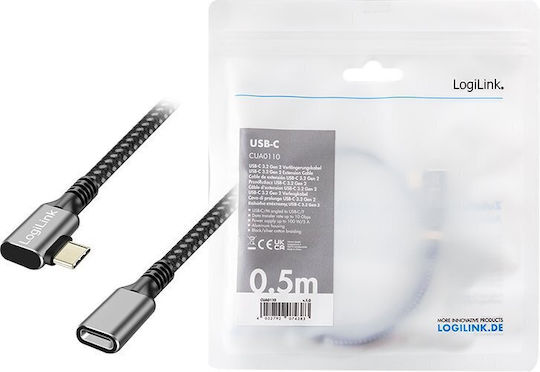 Logilink Power Data Cable Smartphone Usb 3.2 Usb Gen Type-c F To Usb Type-c M 90 Degrees 2m Pd 100w 2x Shielded Aluminum Braiding Black & Gray "cua0112" Green Stamp 0.08 Lei