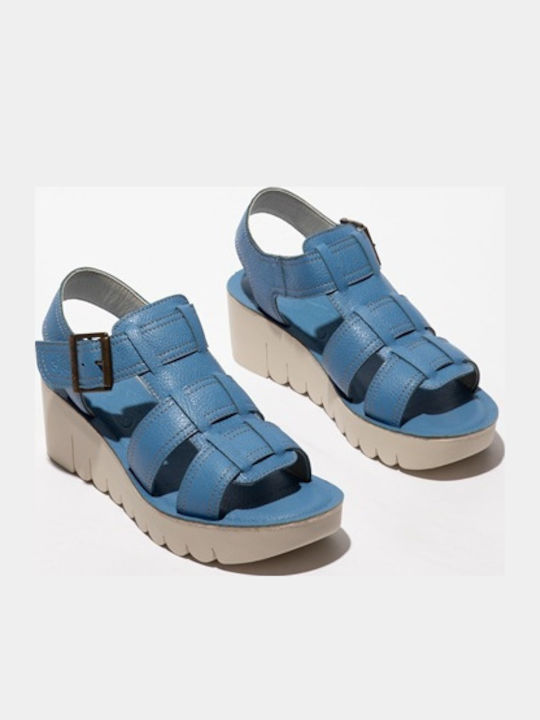 Anatomic Women's Leather Ankle Strap Platforms Blue
