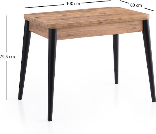 Dolunay Extendable Wooden Kitchen Table with Polypropylene Frame Atlantic Pine - Black 100(+20)x60x79.5cm