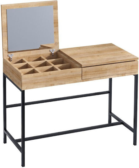 Linda Wooden Makeup Dressing Table Natural Beech with Mirror 100x45x74cm