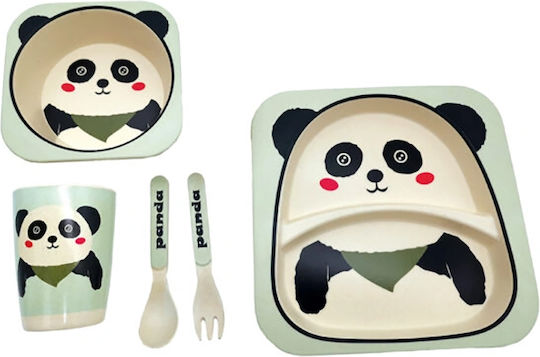 Bamboo Σετ Φαγητού Σιέλ Panda, από Bamboo Μπλε 5τμχ