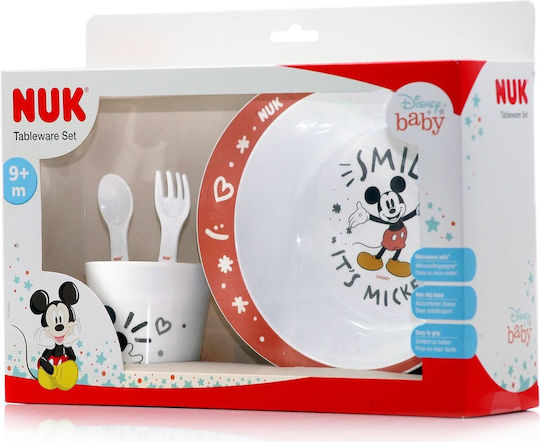 Nuk Set Essgeschirr aus Kunststoff mit rutschfester Basis Mehrfarbig Mickey 4Stück für 9+ Monate