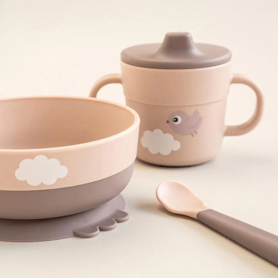Done by Deer Feeding Set Happy Clouds made of Plastic with Non-Slip Base Pink Happy Clouds 4pcs